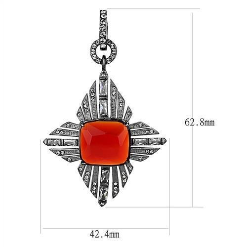 MATK3080 - IP Light Black  (IP Gun) Stainless Steel Earrings with Synthetic Synthetic Glass in Orange