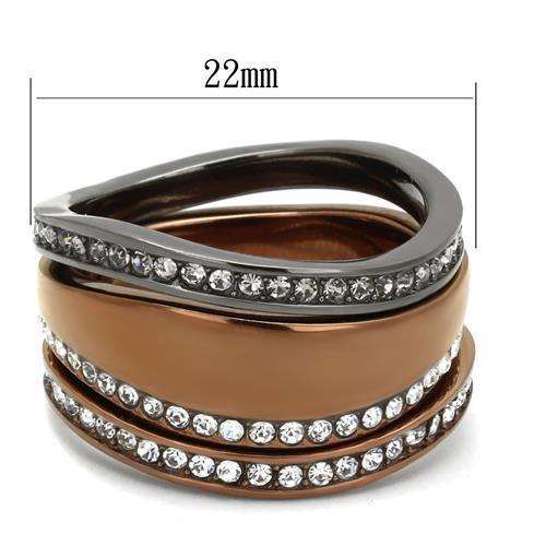 MATK3082 - IP Light Black & IP Light coffee Stainless Steel Ring with Top Grade Crystal  in Black Diamond
