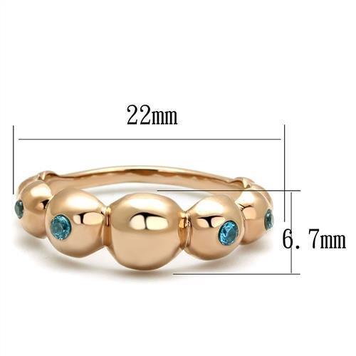 MATK3088 - IP Rose Gold(Ion Plating) Stainless Steel Ring with AAA Grade CZ  in Sea Blue