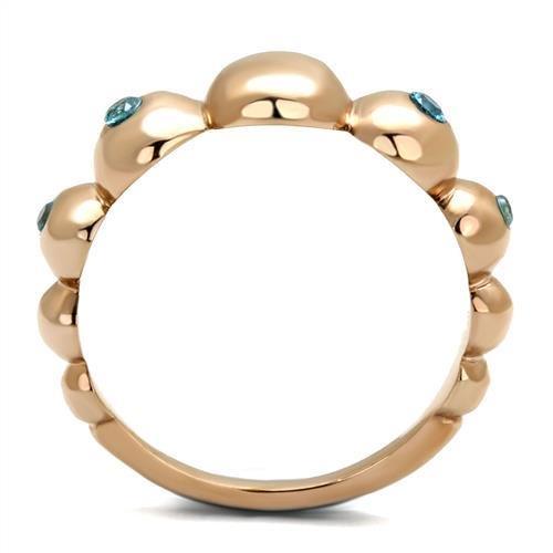 MATK3088 - IP Rose Gold(Ion Plating) Stainless Steel Ring with AAA Grade CZ  in Sea Blue