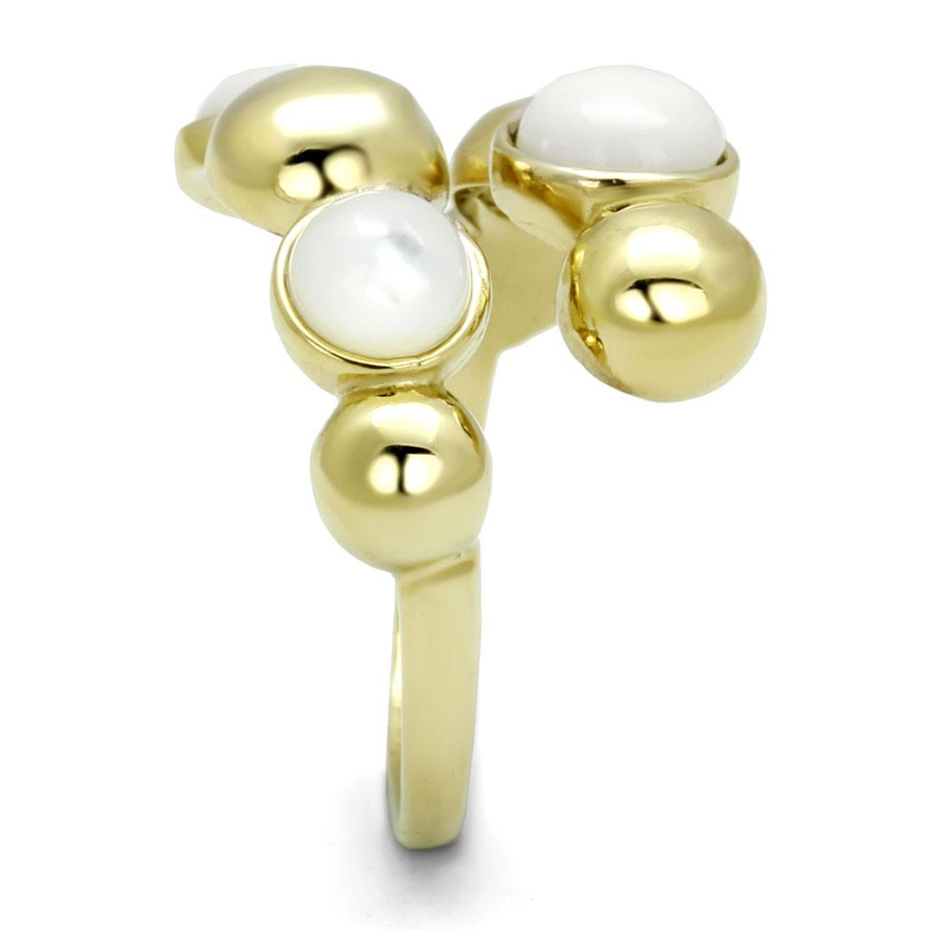 MATK3090 - IP Gold(Ion Plating) Stainless Steel Ring with Semi-Precious Coral in Aurora Borealis (Rainbow Effect)