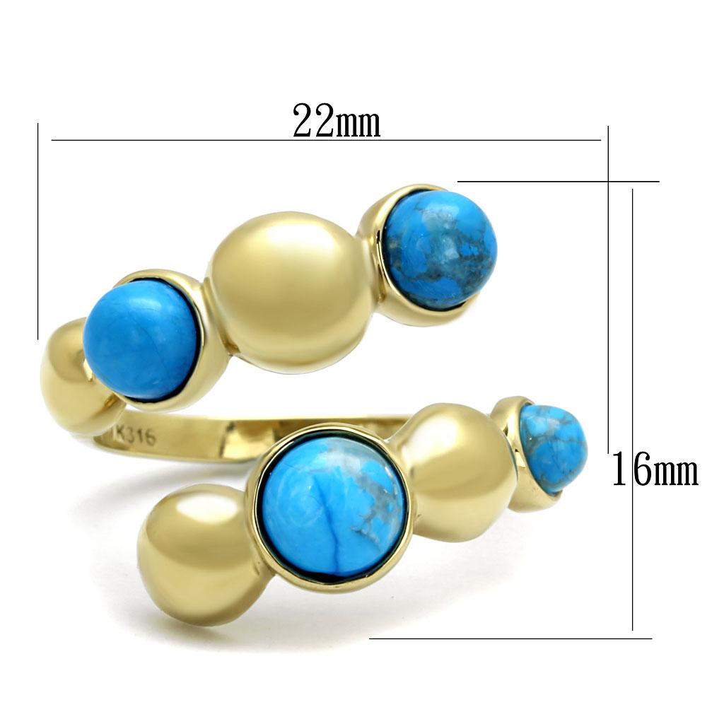 MATK3091 - IP Gold(Ion Plating) Stainless Steel Ring with Semi-Precious Turquoise in Sea Blue