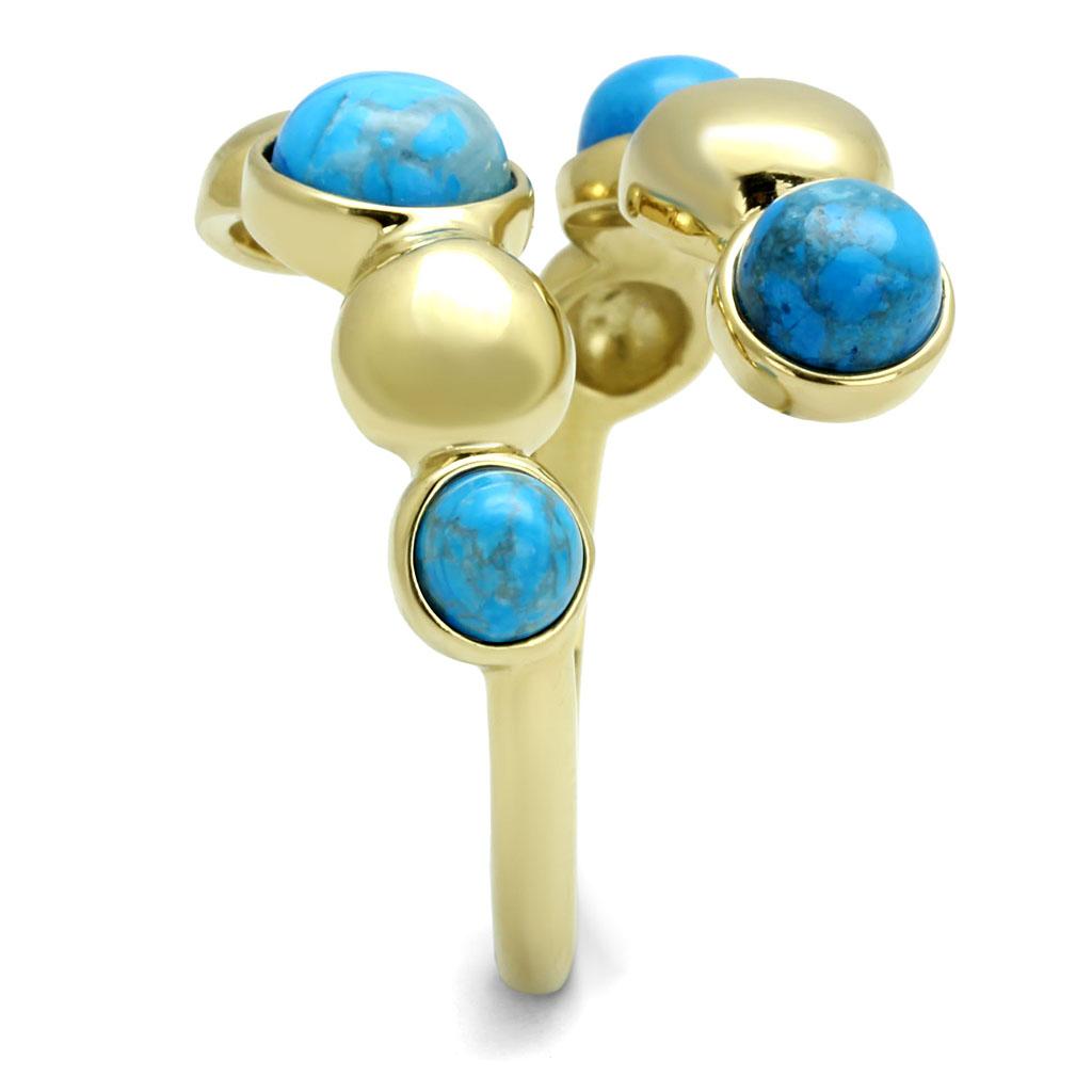 MATK3091 - IP Gold(Ion Plating) Stainless Steel Ring with Semi-Precious Turquoise in Sea Blue
