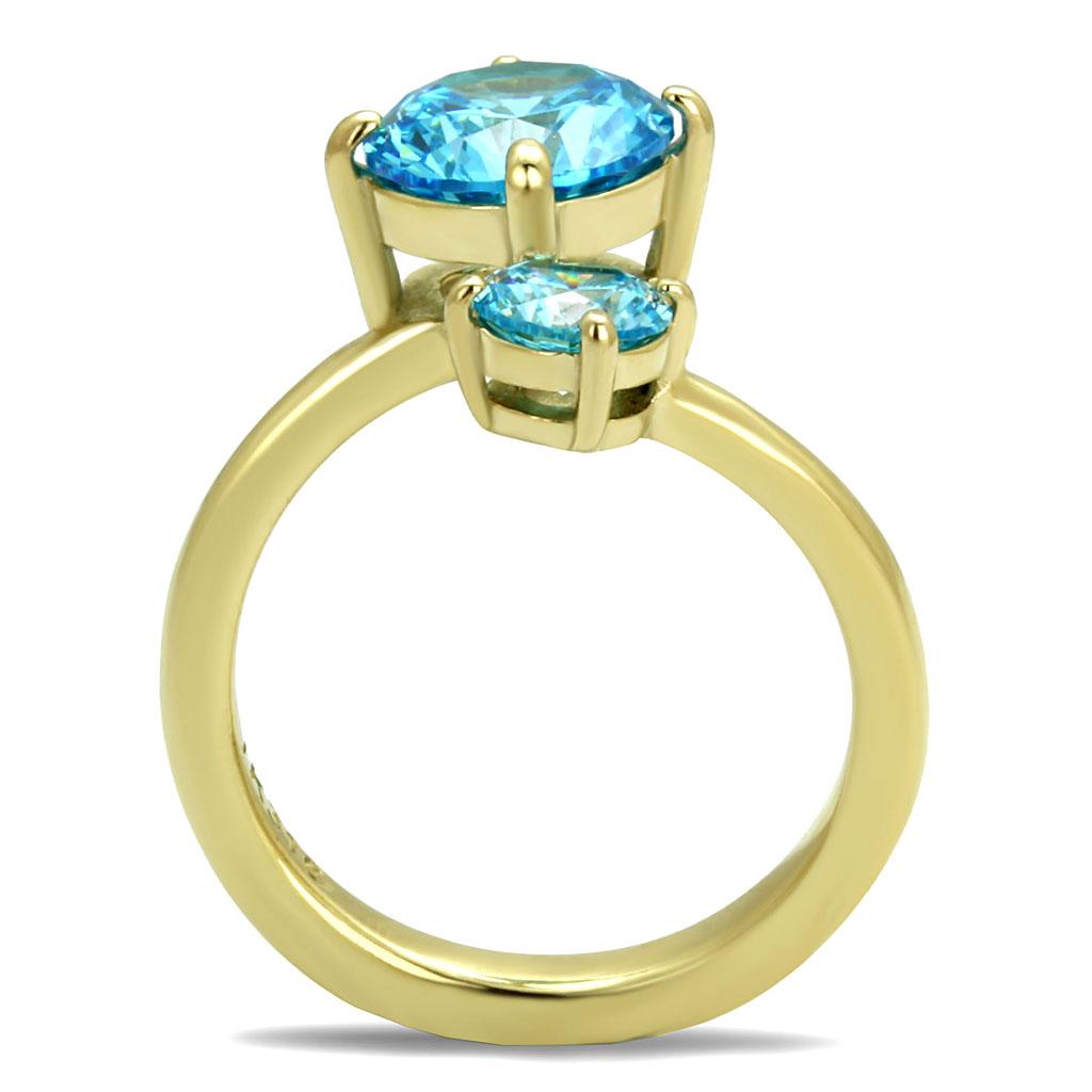 MATK3092 - IP Gold(Ion Plating) Stainless Steel Ring with AAA Grade CZ  in Sea Blue
