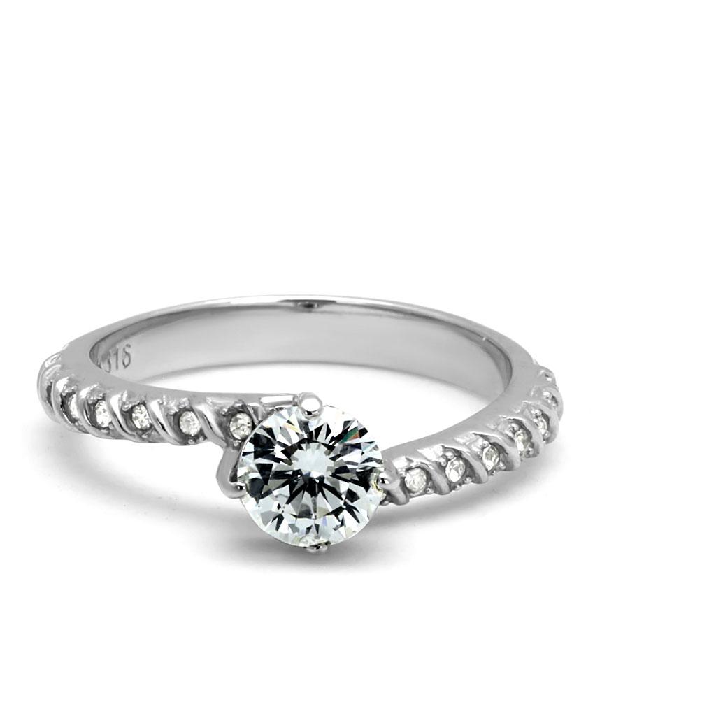 MATK3094 - High polished (no plating) Stainless Steel Ring with AAA Grade CZ  in Clear
