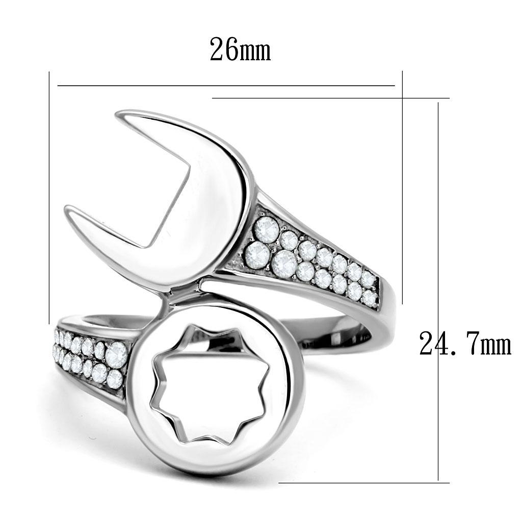 MATK3097 - High polished (no plating) Stainless Steel Ring with AAA Grade CZ  in Clear