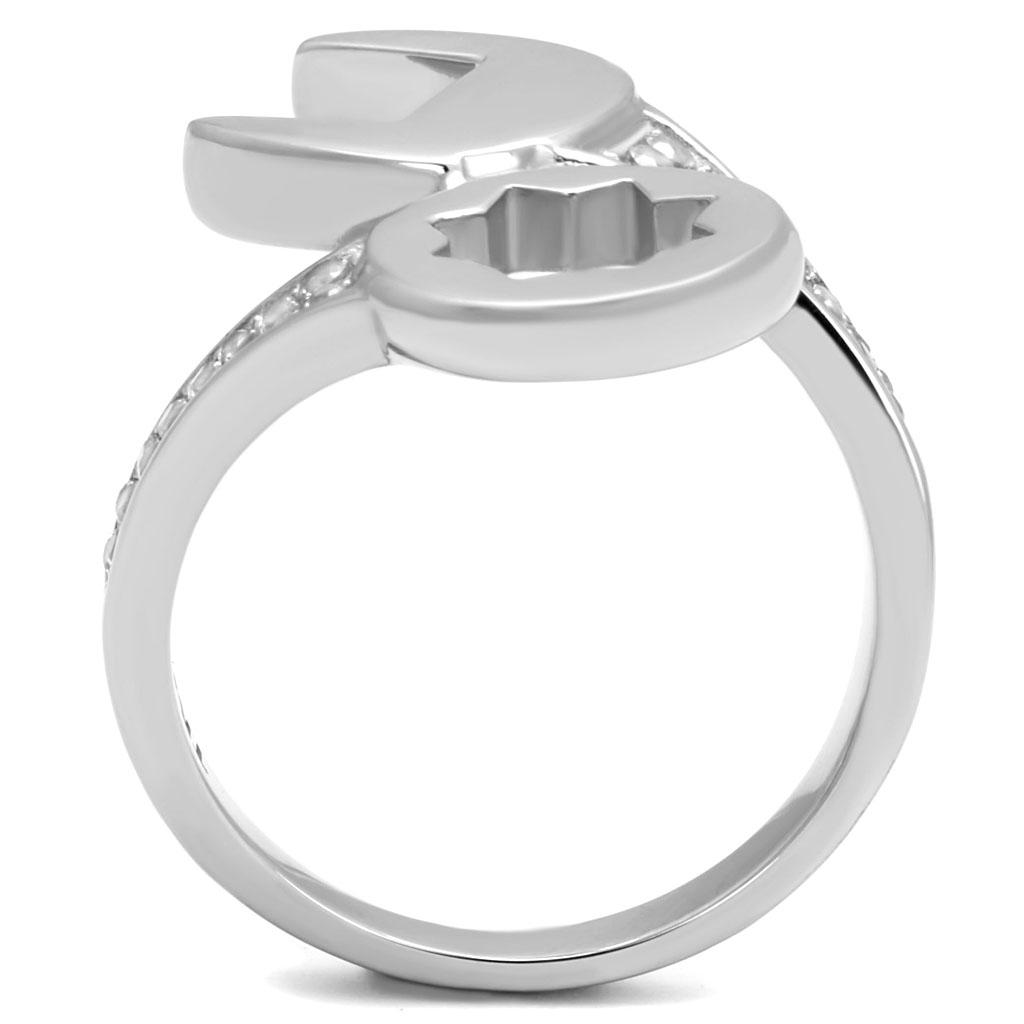 MATK3097 - High polished (no plating) Stainless Steel Ring with AAA Grade CZ  in Clear