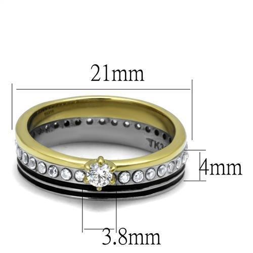 MATK3108 - Two-Tone IP Gold (Ion Plating) Stainless Steel Ring with AAA Grade CZ  in Clear