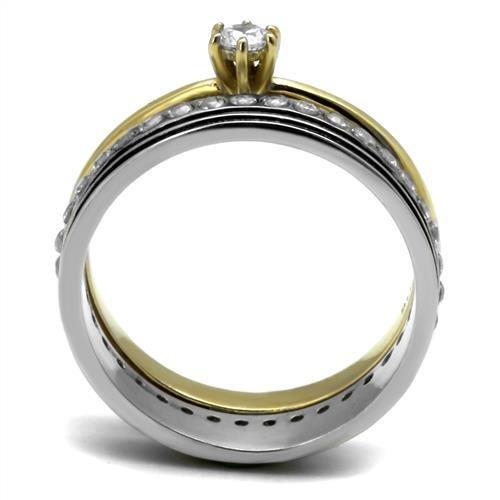 MATK3108 - Two-Tone IP Gold (Ion Plating) Stainless Steel Ring with AAA Grade CZ  in Clear