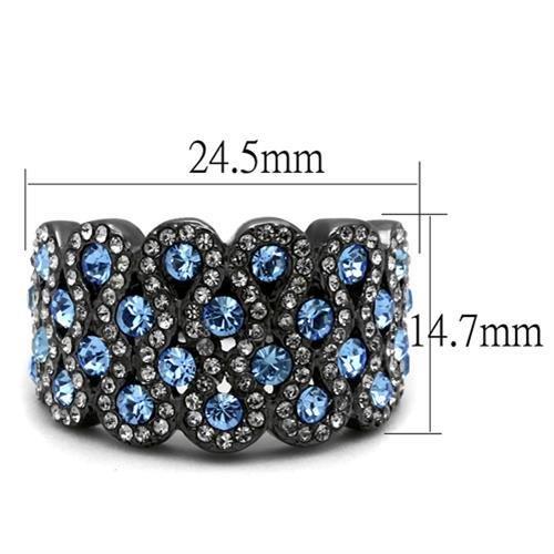MATK3111 - IP Light Black  (IP Gun) Stainless Steel Ring with Top Grade Crystal  in Light Sapphire