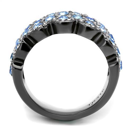 MATK3111 - IP Light Black  (IP Gun) Stainless Steel Ring with Top Grade Crystal  in Light Sapphire