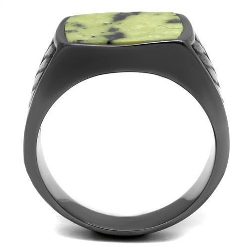 MATK3112 - IP Light Black  (IP Gun) Stainless Steel Ring with Semi-Precious Topaz Jade in Topaz
