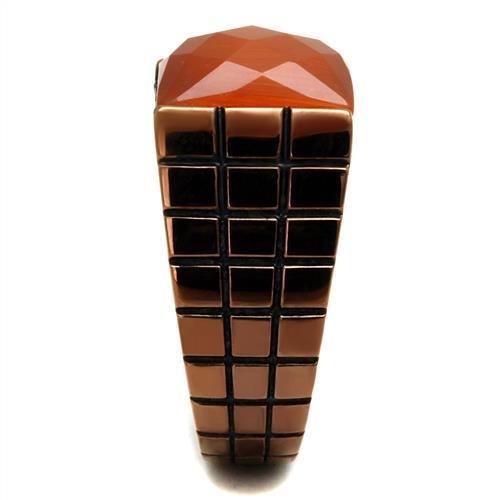 MATK3114 - IP Coffee light Stainless Steel Ring with Semi-Precious Cat Eye in Orange