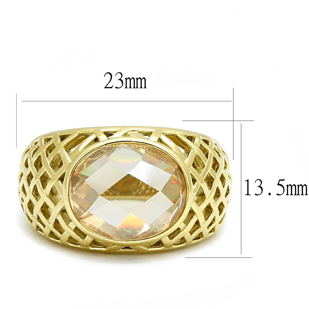 MATK3122 - IP Gold(Ion Plating) Stainless Steel Ring with AAA Grade CZ  in Champagne