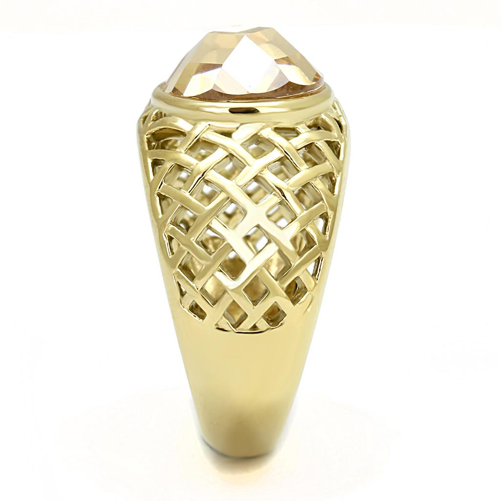 MATK3122 - IP Gold(Ion Plating) Stainless Steel Ring with AAA Grade CZ  in Champagne