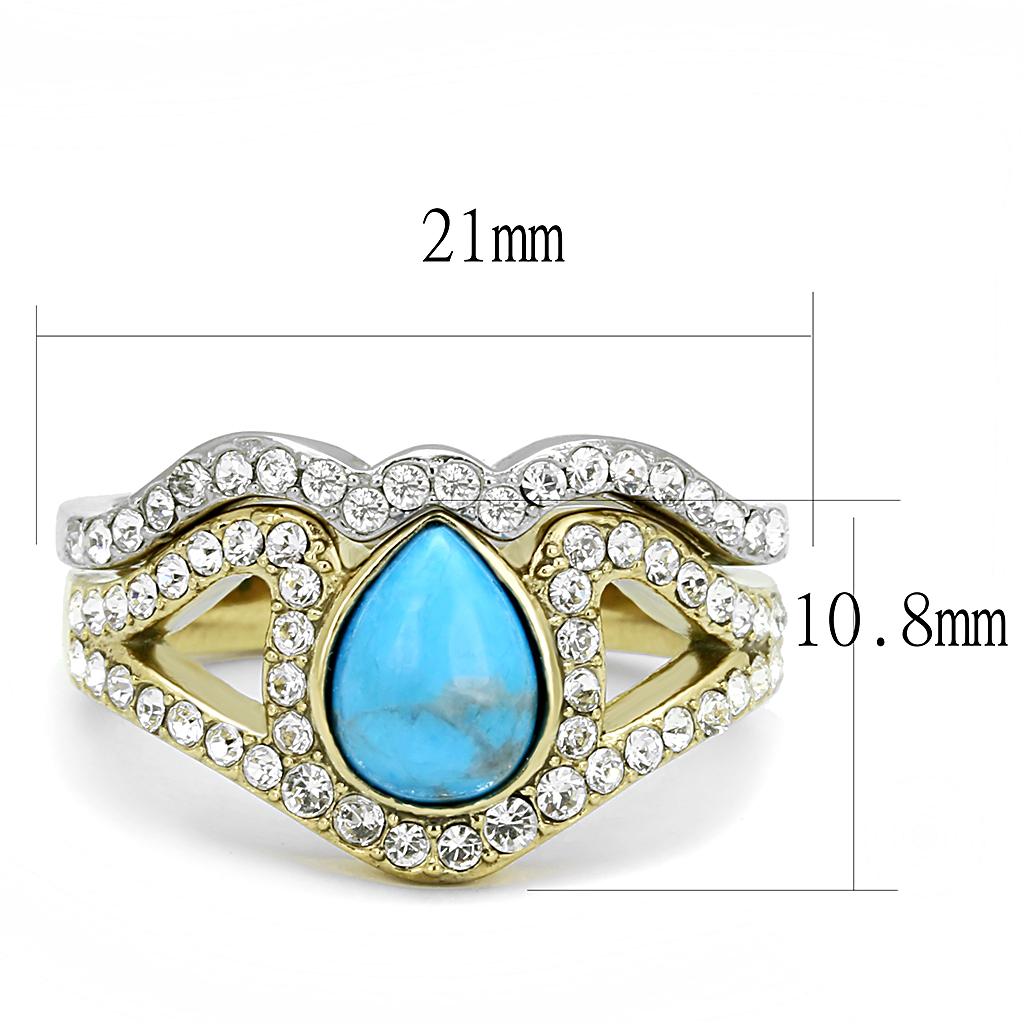 MATK3124 - Two-Tone IP Gold (Ion Plating) Stainless Steel Ring with Synthetic Turquoise in Turquoise