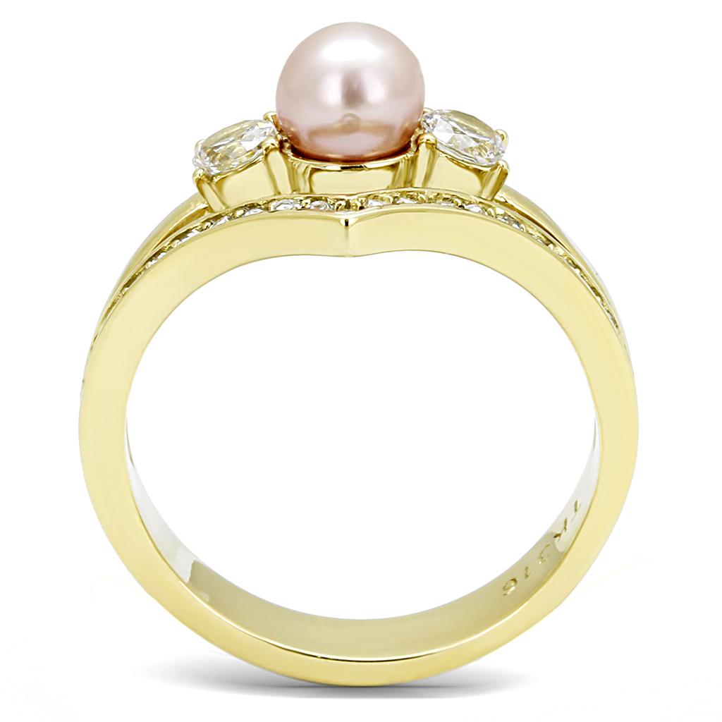 MATK3126 - IP Gold(Ion Plating) Stainless Steel Ring with Synthetic Pearl in Rose