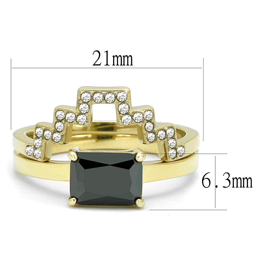 MATK3127 - IP Gold(Ion Plating) Stainless Steel Ring with AAA Grade CZ  in Black Diamond