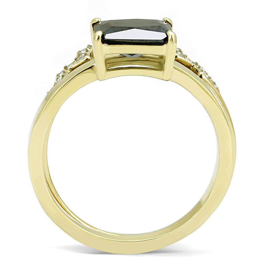 MATK3127 - IP Gold(Ion Plating) Stainless Steel Ring with AAA Grade CZ  in Black Diamond
