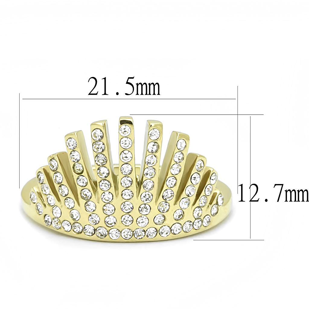 MATK3128 - IP Gold(Ion Plating) Stainless Steel Ring with Top Grade Crystal  in Clear