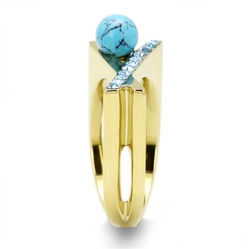 MATK3130 - IP Gold(Ion Plating) Stainless Steel Ring with Synthetic Turquoise in Turquoise