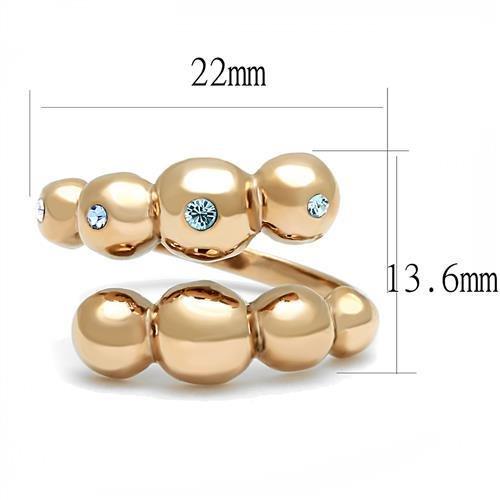 MATK3131 - IP Rose Gold(Ion Plating) Stainless Steel Ring with Top Grade Crystal  in Sea Blue