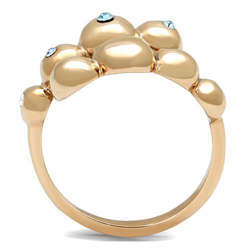 MATK3131 - IP Rose Gold(Ion Plating) Stainless Steel Ring with Top Grade Crystal  in Sea Blue