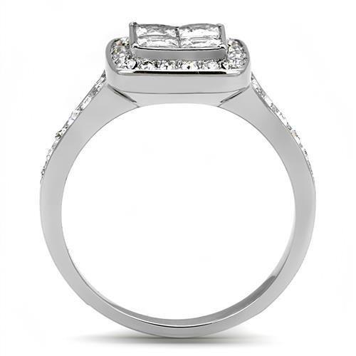 MATK3137 - High polished (no plating) Stainless Steel Ring with AAA Grade CZ  in Clear