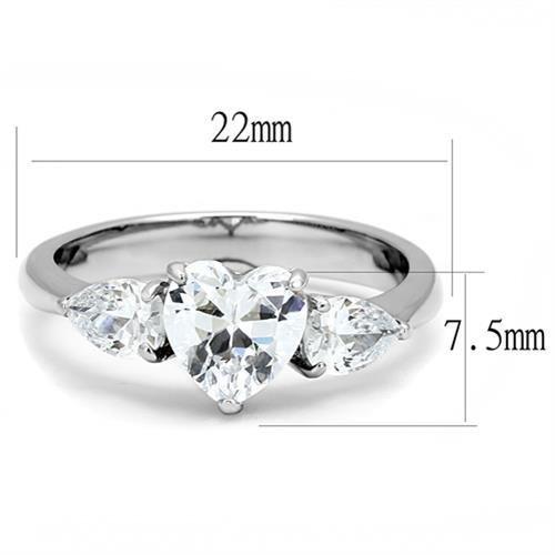 MATK3138 - High polished (no plating) Stainless Steel Ring with AAA Grade CZ  in Clear