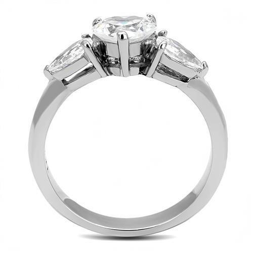 MATK3138 - High polished (no plating) Stainless Steel Ring with AAA Grade CZ  in Clear