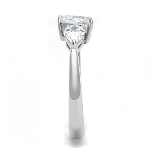 MATK3138 - High polished (no plating) Stainless Steel Ring with AAA Grade CZ  in Clear