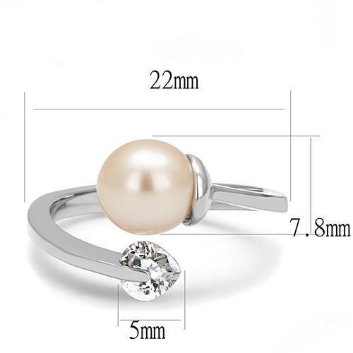 MATK3139 - High polished (no plating) Stainless Steel Ring with Synthetic Pearl in Light Peach