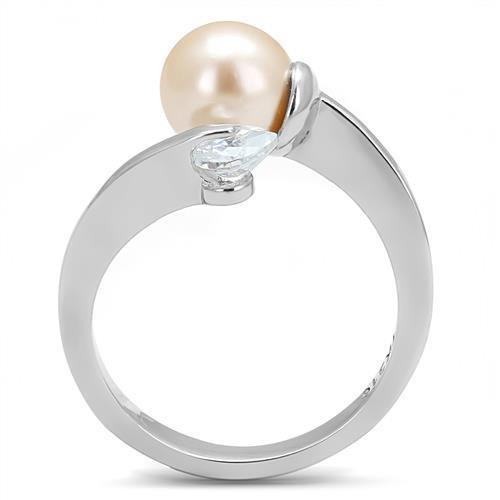 MATK3139 - High polished (no plating) Stainless Steel Ring with Synthetic Pearl in Light Peach