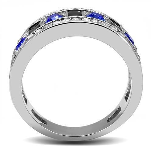 MATK3141 - High polished (no plating) Stainless Steel Ring with Top Grade Crystal  in Sapphire