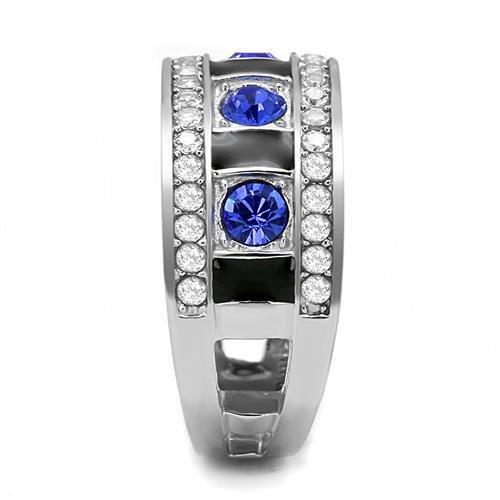 MATK3141 - High polished (no plating) Stainless Steel Ring with Top Grade Crystal  in Sapphire