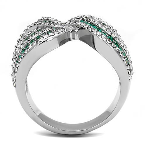 MATK3142 - High polished (no plating) Stainless Steel Ring with Top Grade Crystal  in Emerald