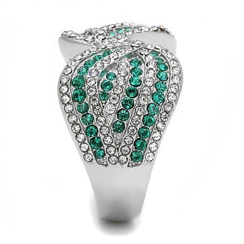 MATK3142 - High polished (no plating) Stainless Steel Ring with Top Grade Crystal  in Emerald