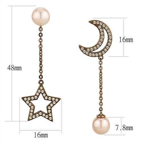 MATK3155 - IP Coffee light Stainless Steel Earrings with Synthetic Pearl in Light Peach