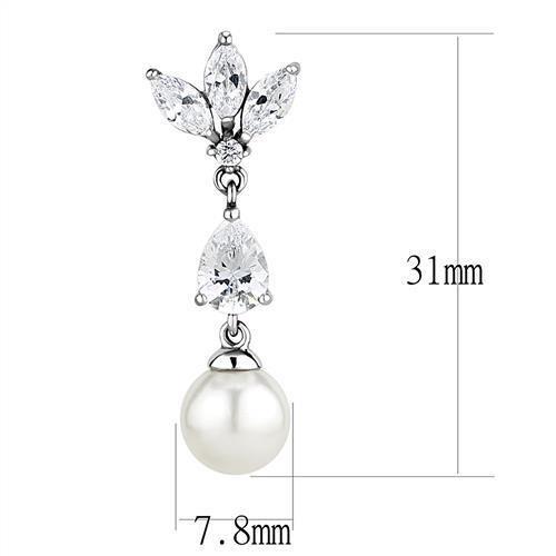 MATK3159 - Rhodium Stainless Steel Earrings with Synthetic Pearl in White