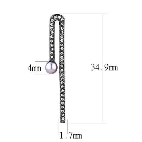 MATK3161 - IP Light Black  (IP Gun) Stainless Steel Earrings with Synthetic Pearl in Light Amethyst