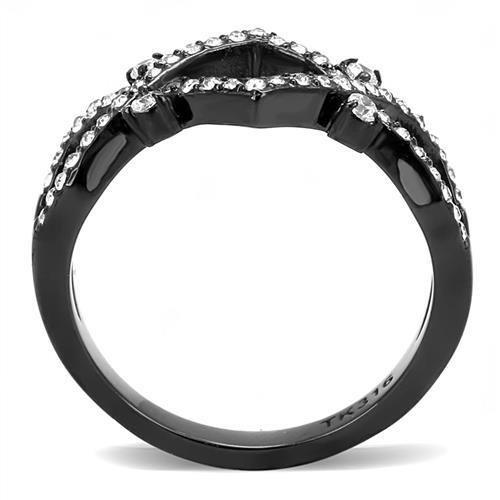 MATK3165 - IP Black(Ion Plating) Stainless Steel Ring with AAA Grade CZ  in Clear