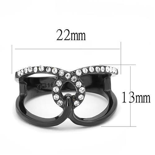 MATK3166 - IP Black(Ion Plating) Stainless Steel Ring with Top Grade Crystal  in Clear