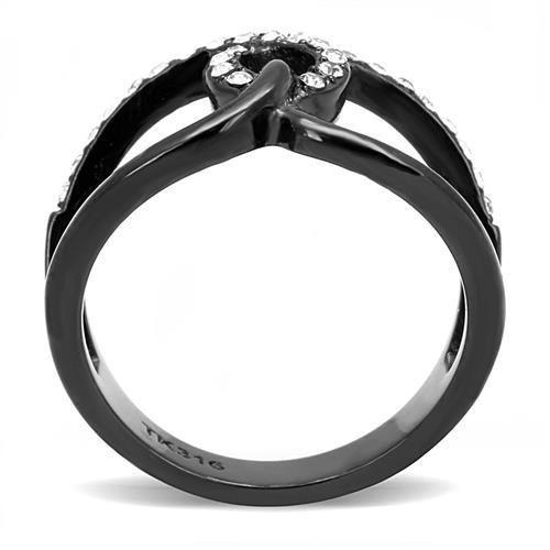 MATK3166 - IP Black(Ion Plating) Stainless Steel Ring with Top Grade Crystal  in Clear