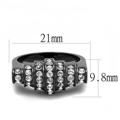 MATK3167 - IP Black(Ion Plating) Stainless Steel Ring with Top Grade Crystal  in Clear