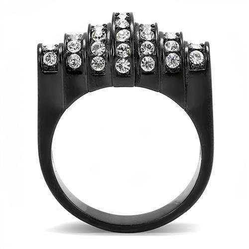 MATK3167 - IP Black(Ion Plating) Stainless Steel Ring with Top Grade Crystal  in Clear