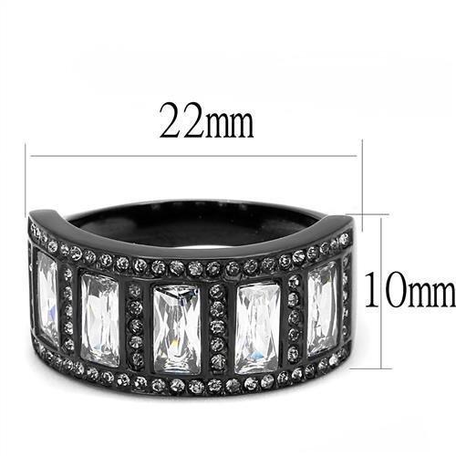 MATK3168 - IP Black(Ion Plating) Stainless Steel Ring with AAA Grade CZ  in Clear