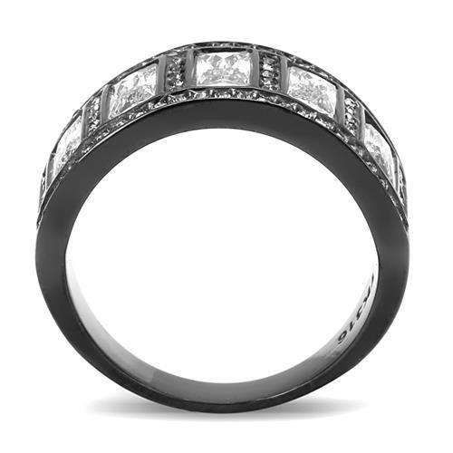 MATK3168 - IP Black(Ion Plating) Stainless Steel Ring with AAA Grade CZ  in Clear