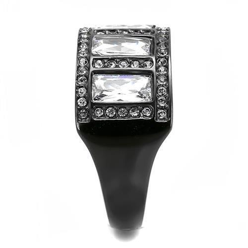 MATK3168 - IP Black(Ion Plating) Stainless Steel Ring with AAA Grade CZ  in Clear