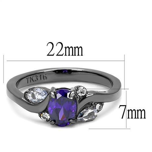 MATK3169 - IP Light Black  (IP Gun) Stainless Steel Ring with AAA Grade CZ  in Tanzanite