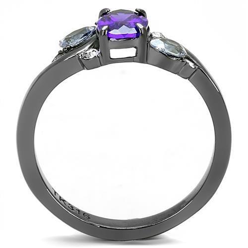 MATK3169 - IP Light Black  (IP Gun) Stainless Steel Ring with AAA Grade CZ  in Tanzanite